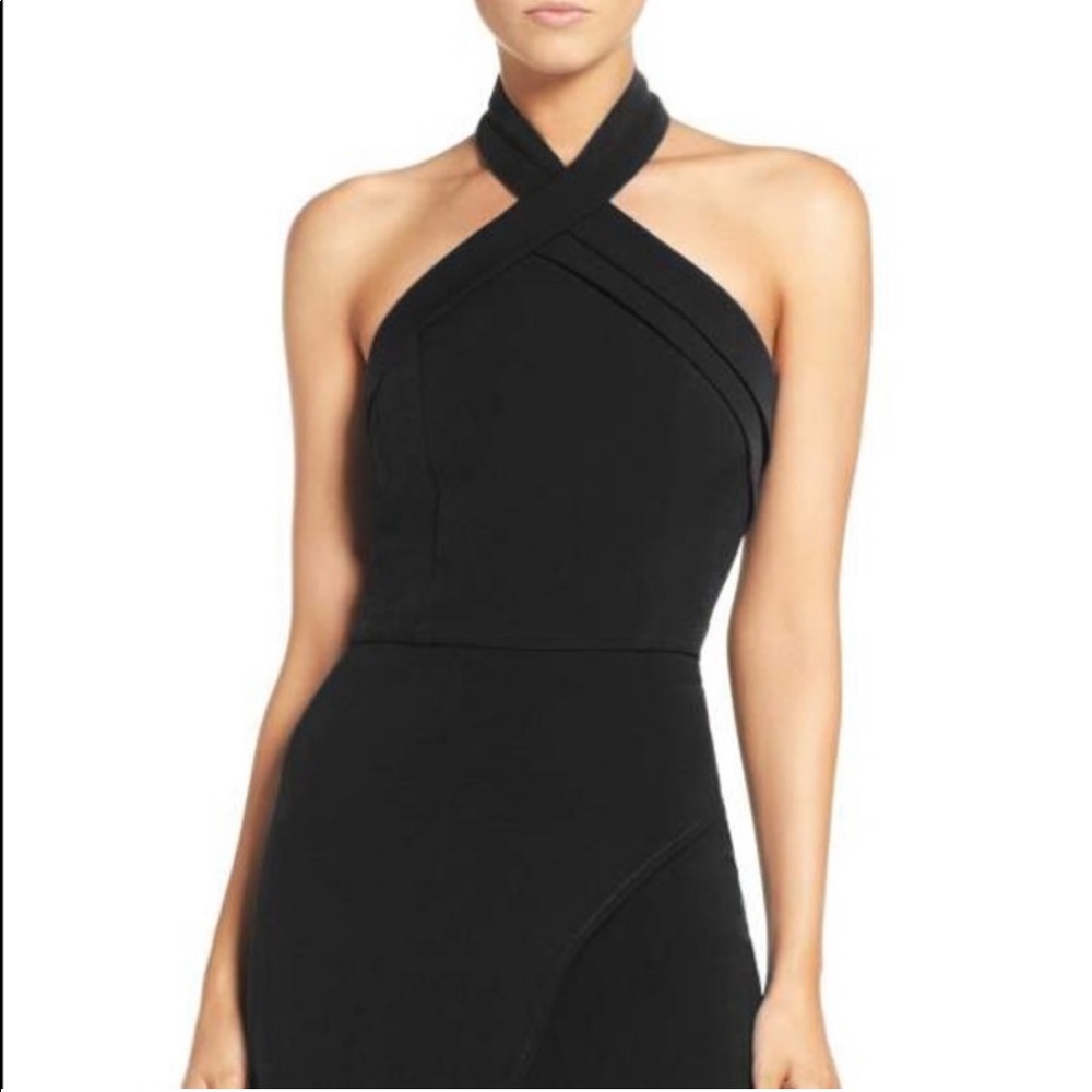 ADELYN RAE BLACK HALTER MINI DRESS. ASYMMETRIC. SIZE L. NEVER WORN.